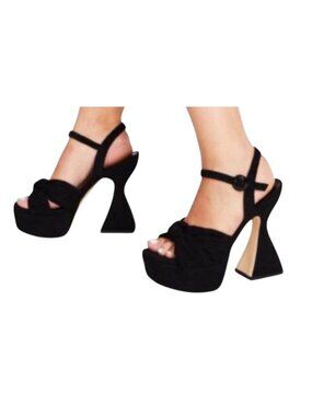 Circus NY Sam Edelman Audrea Black Velvet Platform Heels Bow Detail Sculpted 8.5